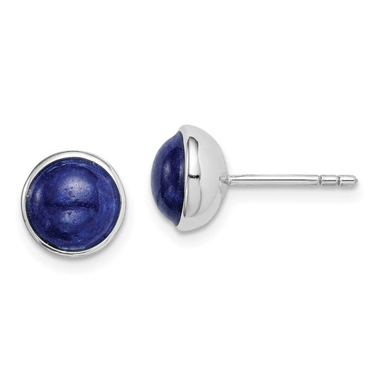 Rhodium-plated Sterling Silver 7mm Lapis Post Earrings