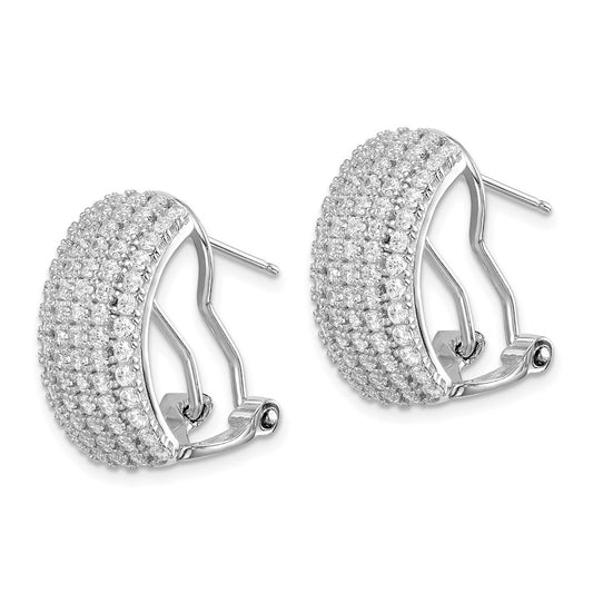 Rhodium-plated Sterling Silver CZ 5-row Omega Back Earrings