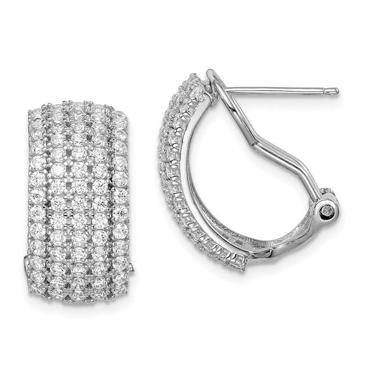 Rhodium-plated Sterling Silver CZ 5-row Omega Back Earrings