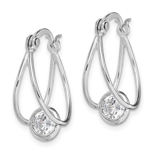 Rhodium-plated Sterling Silver CZ Double Hoop Earrings