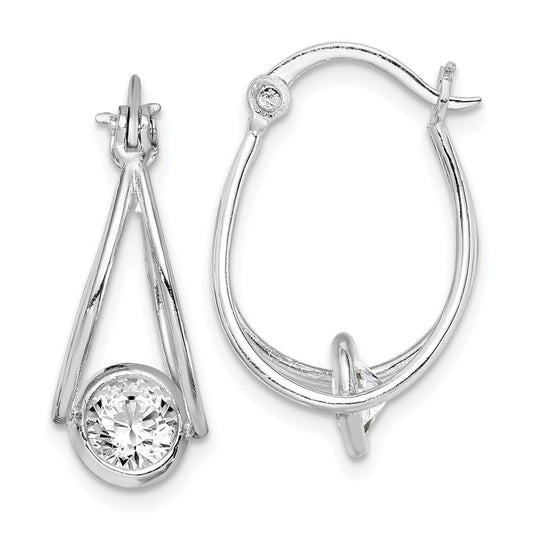 Rhodium-plated Sterling Silver CZ Double Hoop Earrings