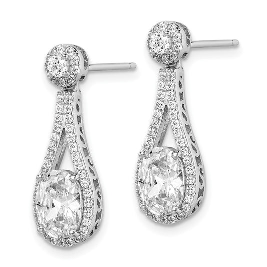 Rhodium-plated Sterling Silver White CZ Oval Cut Post Earrings