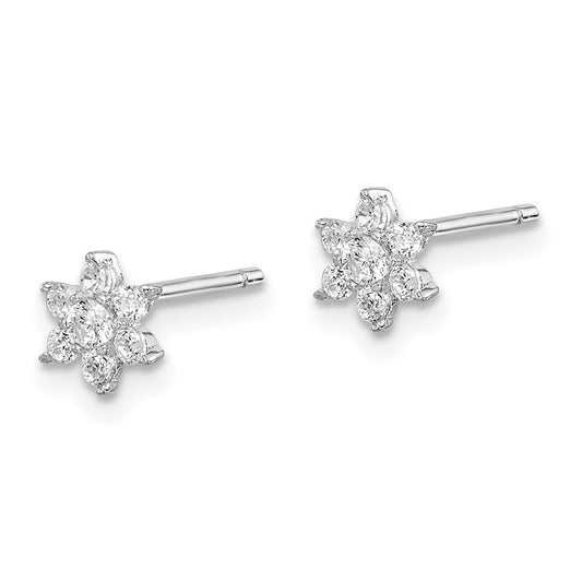 Rhodium-plated Sterling Silver CZ Flower Post Earrings