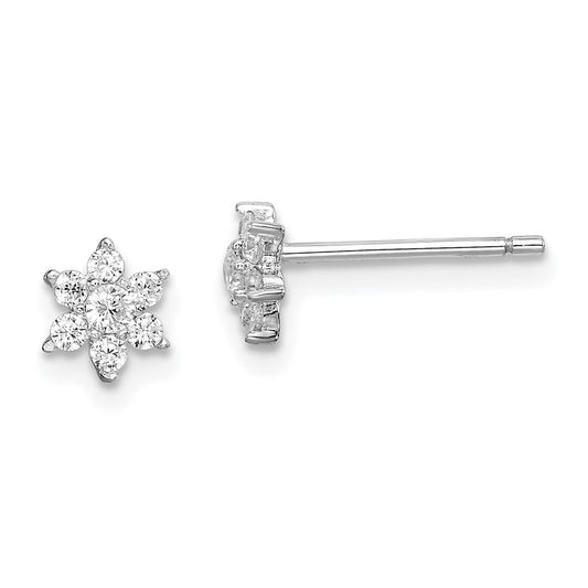 Rhodium-plated Sterling Silver CZ Flower Post Earrings