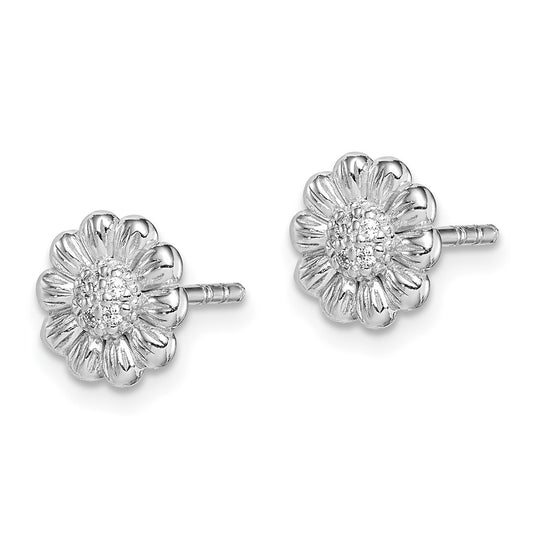 Rhodium-plated Sterling Silver CZ Flower Post Earrings