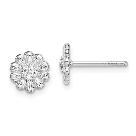 Rhodium-plated Sterling Silver CZ Flower Post Earrings