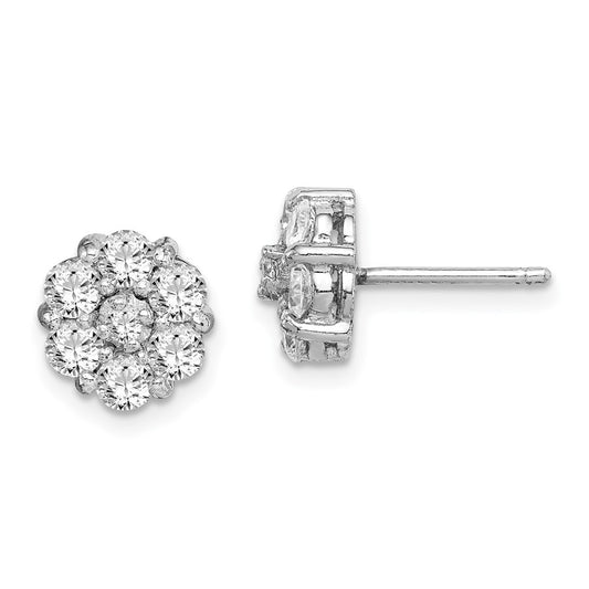 Rhodium-plated Sterling Silver CZ Flower Cluster Post Earrings