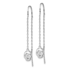 Rhodium-plated Sterling Silver Skull Threader Earrings