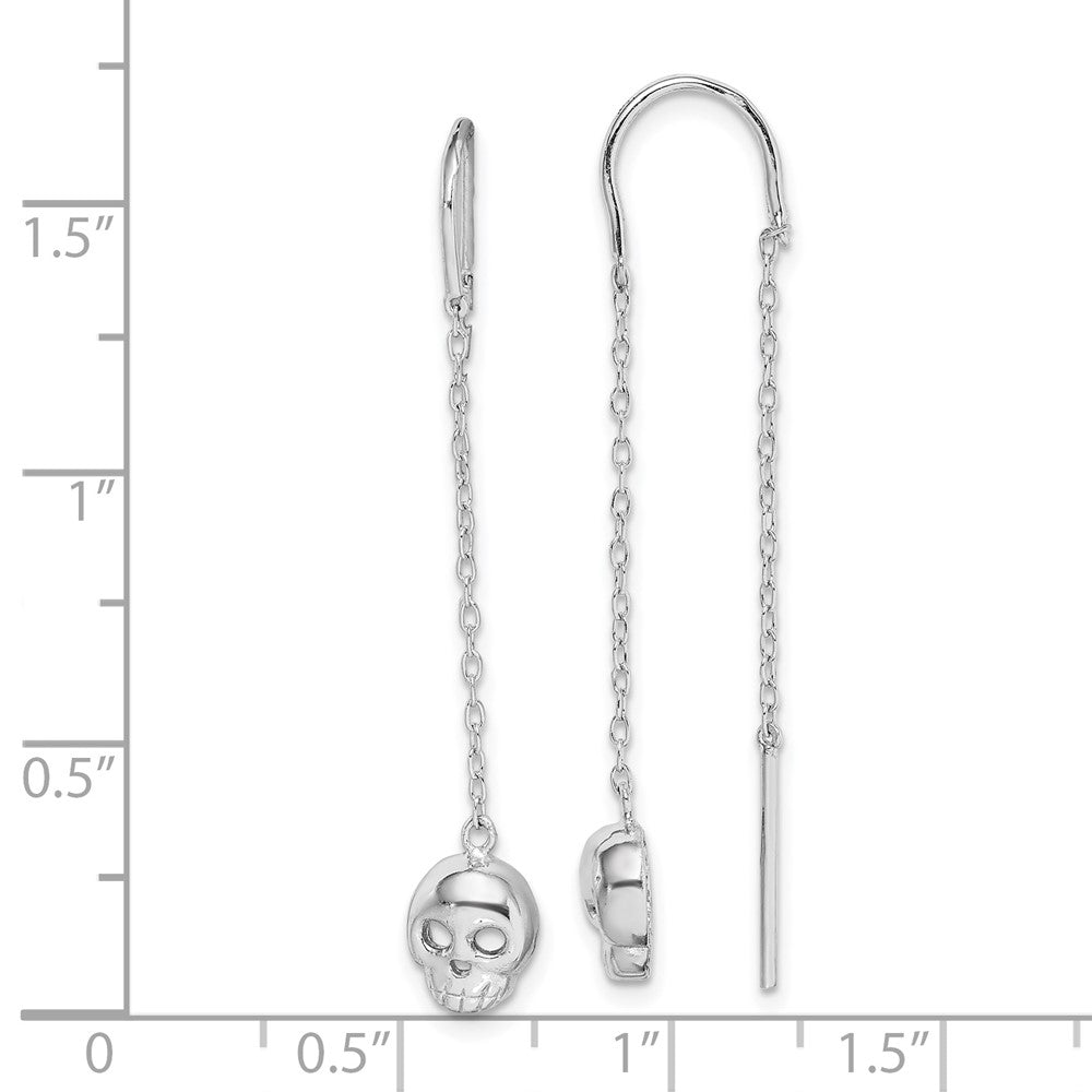 Rhodium-plated Sterling Silver Skull Threader Earrings