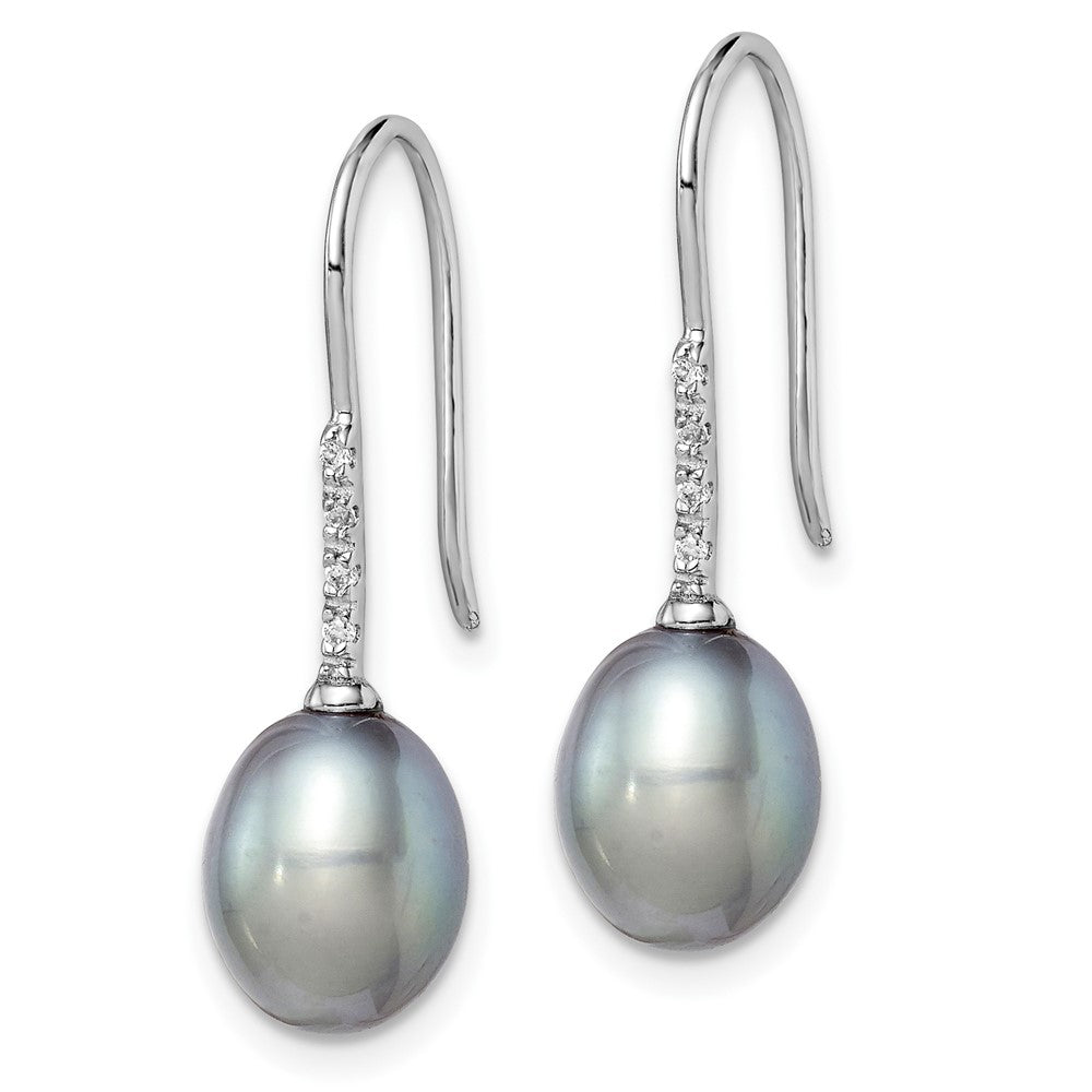 Rhodium-plated Sterling Silver 7-8mm Grey Drop FWC Pearl CZ Dangle Earrings