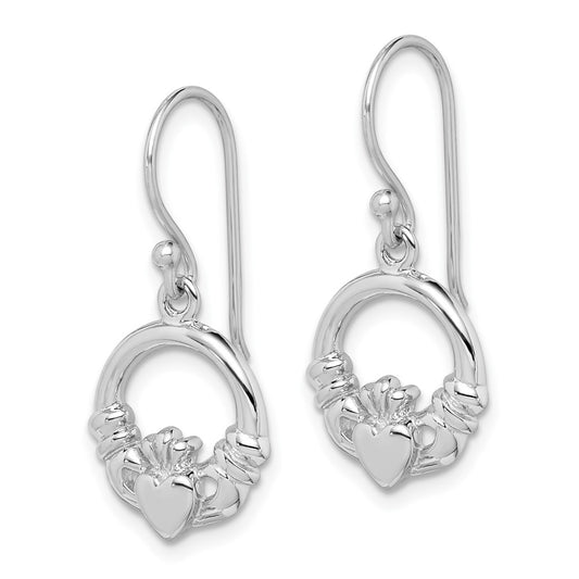 Rhodium-plated Sterling Silver Claddagh Dangle Earrings