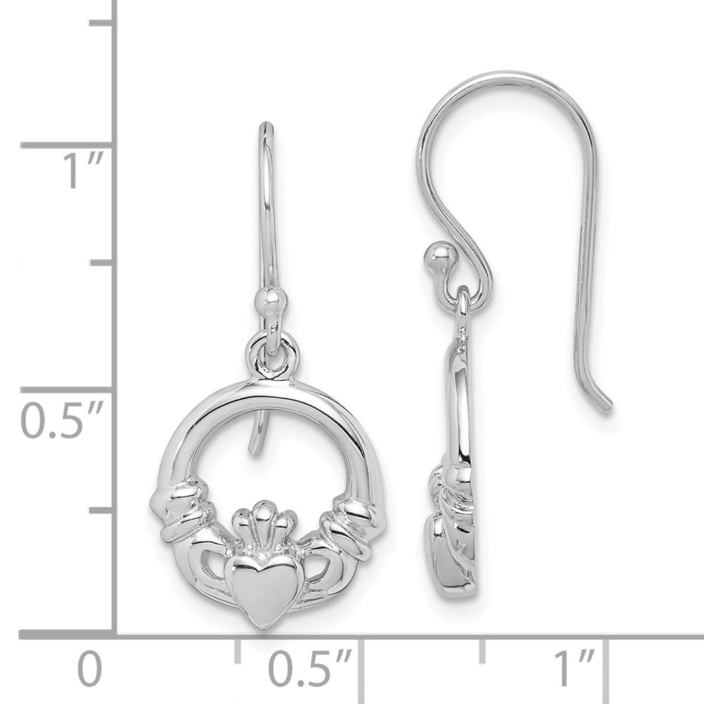 Rhodium-plated Sterling Silver Claddagh Dangle Earrings