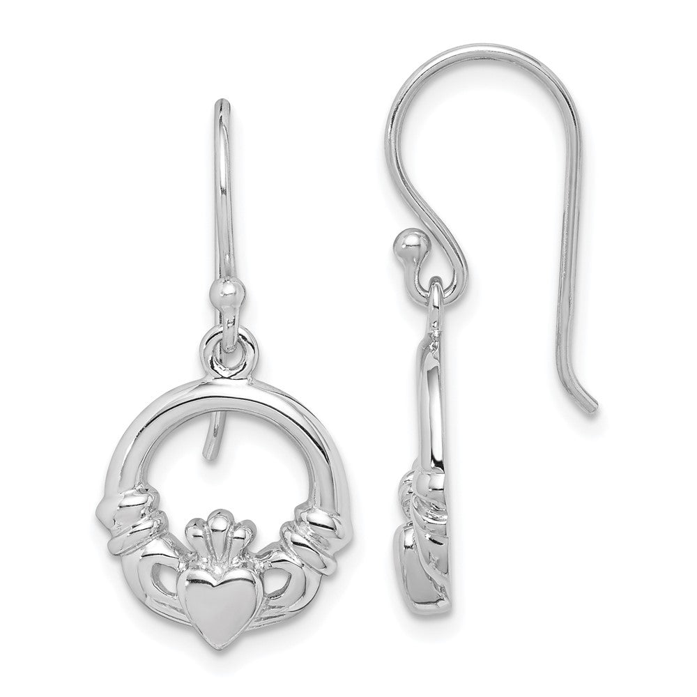 Rhodium-plated Sterling Silver Claddagh Dangle Earrings