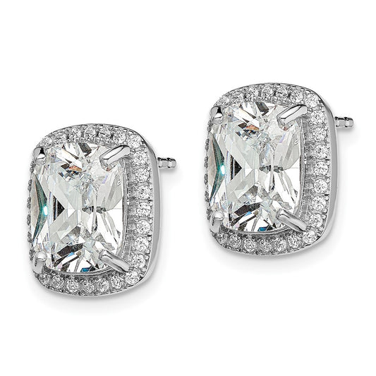 Rhodium-plated Sterling Silver 10x8 Cushion CZ Earrings