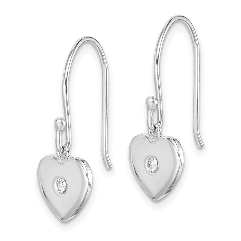 Rhodium-plated Sterling Silver CZ Heart Dangle Earrings