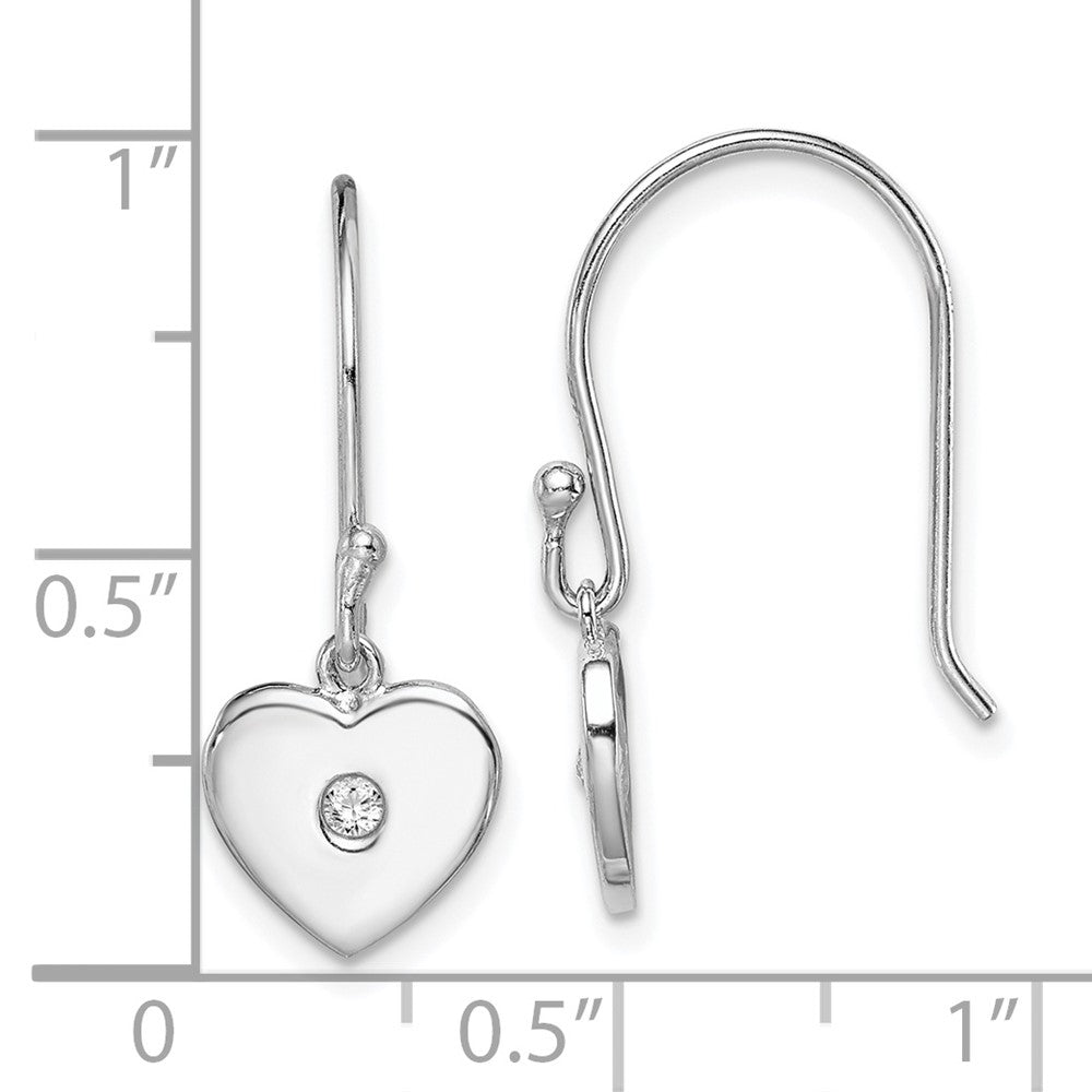 Rhodium-plated Sterling Silver CZ Heart Dangle Earrings