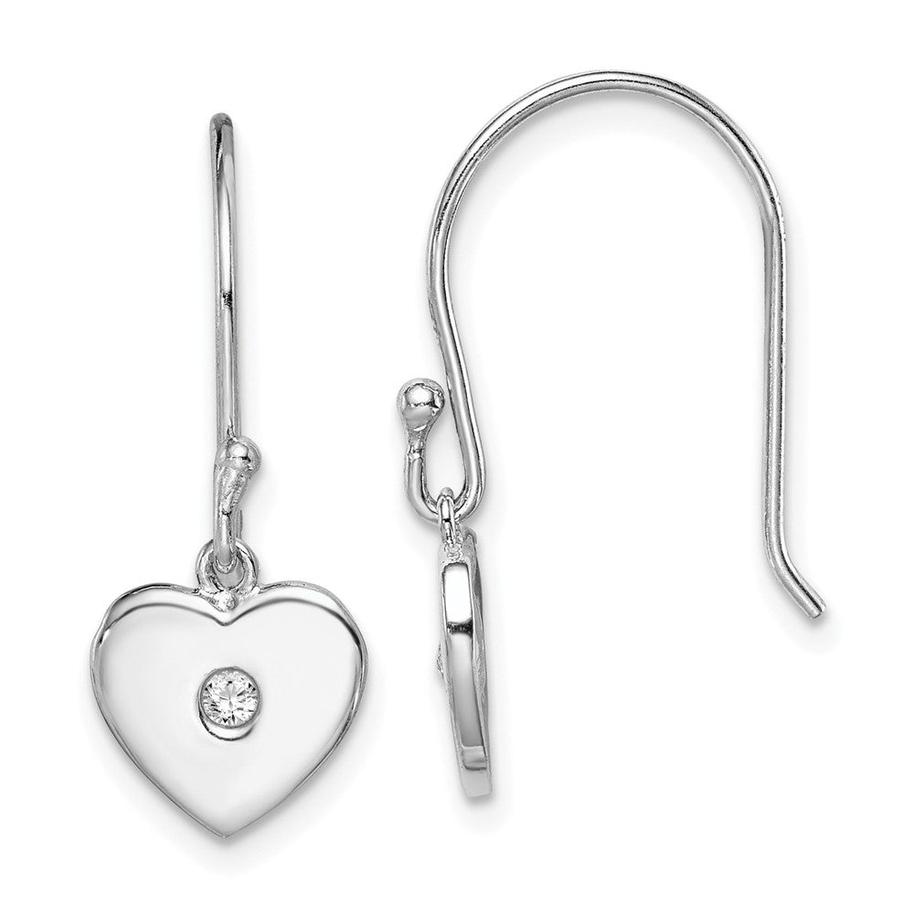 Rhodium-plated Sterling Silver CZ Heart Dangle Earrings