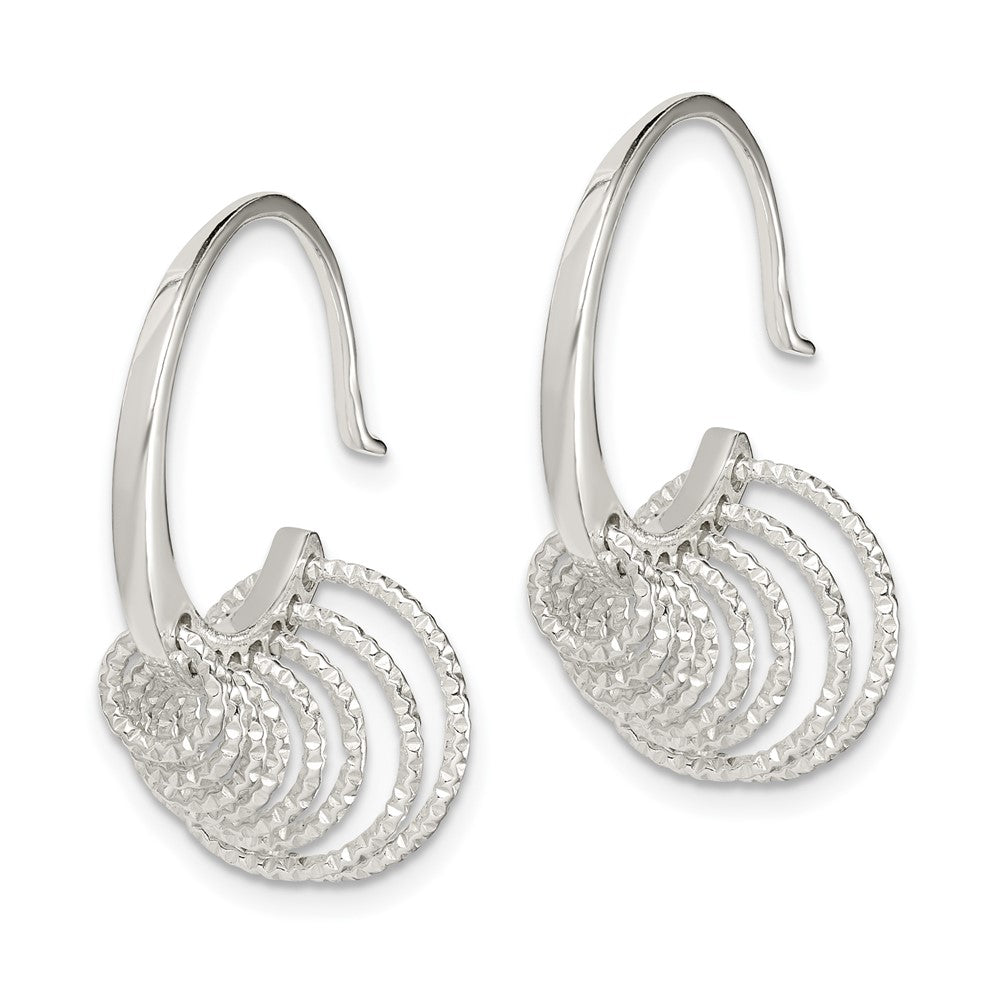 Sterling Silver Diamond-cut Circles Dangle Hoop Earrings