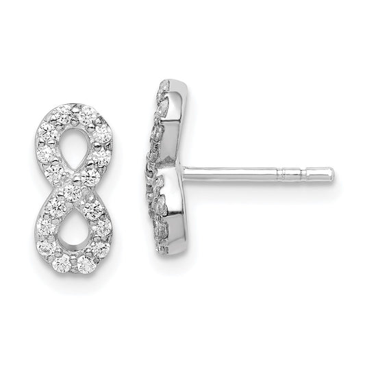 Rhodium-plated Sterling Silver CZ Infinity Post Earrings