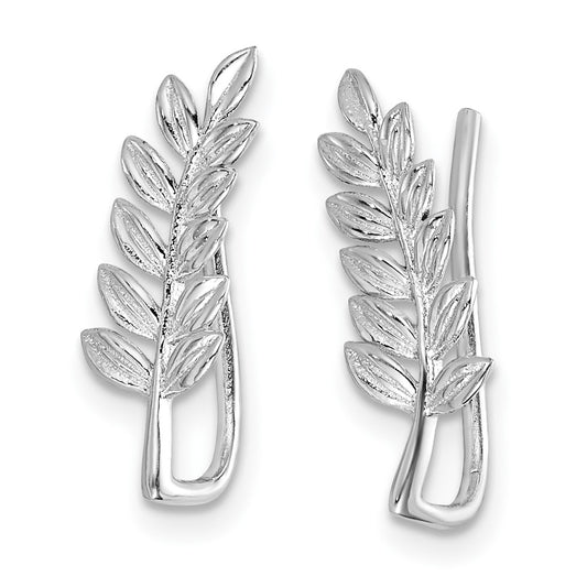 Rhodium-plated Sterling Silver Leaf Ear Climber Earrings