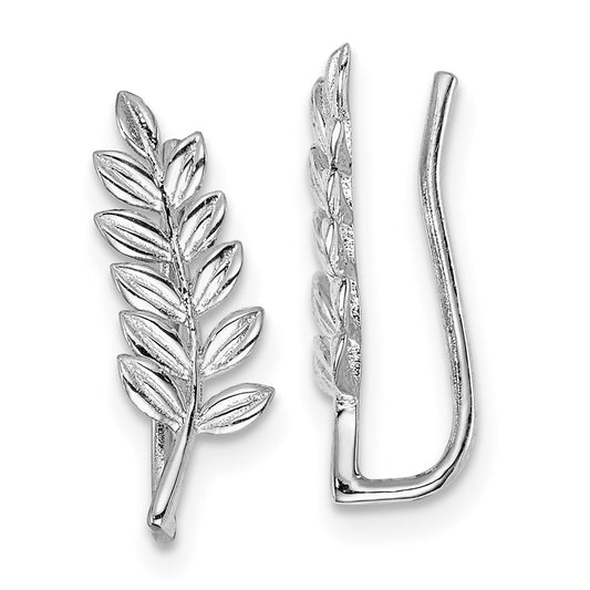 Rhodium-plated Sterling Silver Leaf Ear Climber Earrings