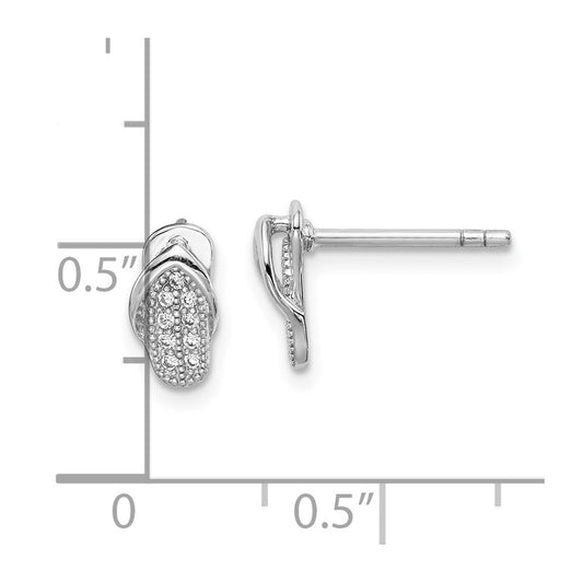 Rhodium-plated Sterling Silver CZ Flipflop Post Earrings