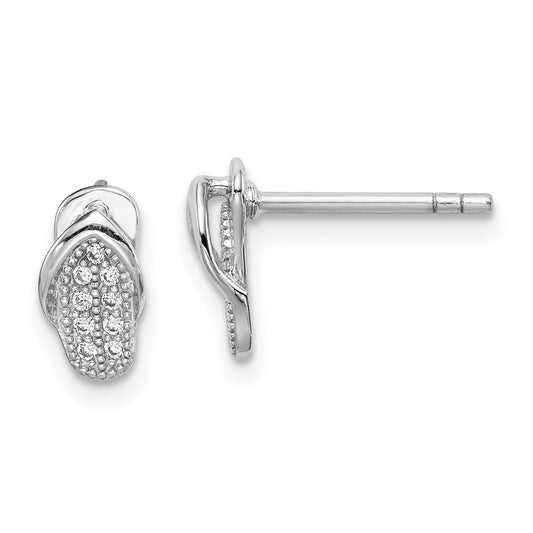 Rhodium-plated Sterling Silver CZ Flipflop Post Earrings