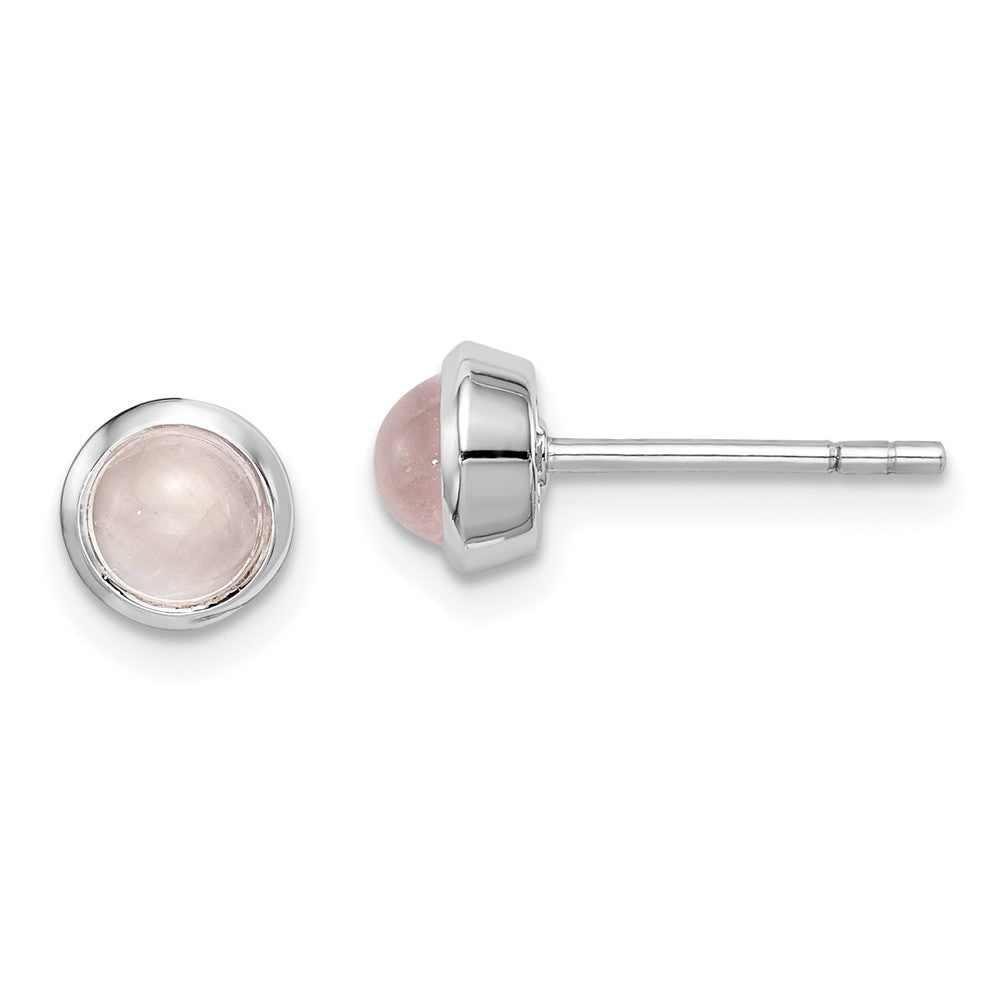 Rhodium-plated Sterling Silver Rose Quartz Post Earrings