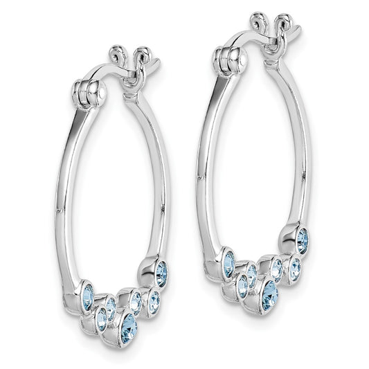 Rhodium-plated Sterling Silver Blue Crystal Hoop Earrings