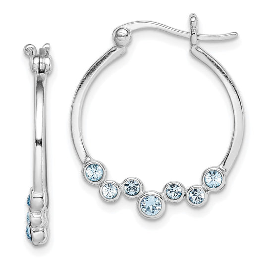 Rhodium-plated Sterling Silver Blue Crystal Hoop Earrings