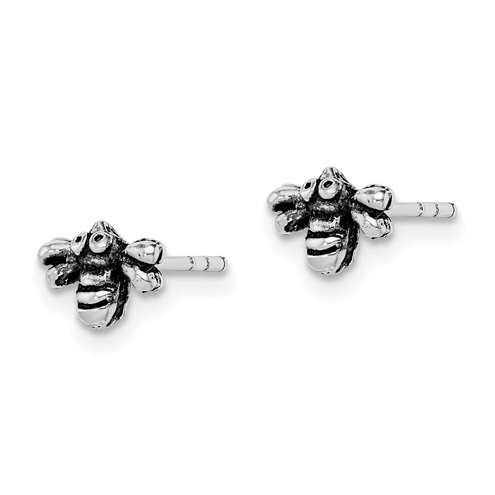 Rhodium-plated Sterling Silver Antiqued Bee Post Earrings