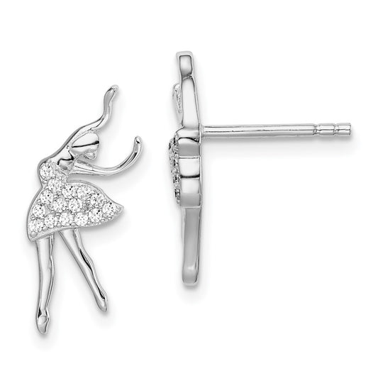 Rhodium-plated Sterling Silver CZ Ballerina Post Earrings