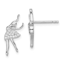 Rhodium-plated Sterling Silver CZ Ballerina Post Earrings