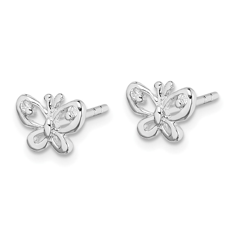 Rhodium-plated Sterling Silver CZ Butterfly Post Earrings