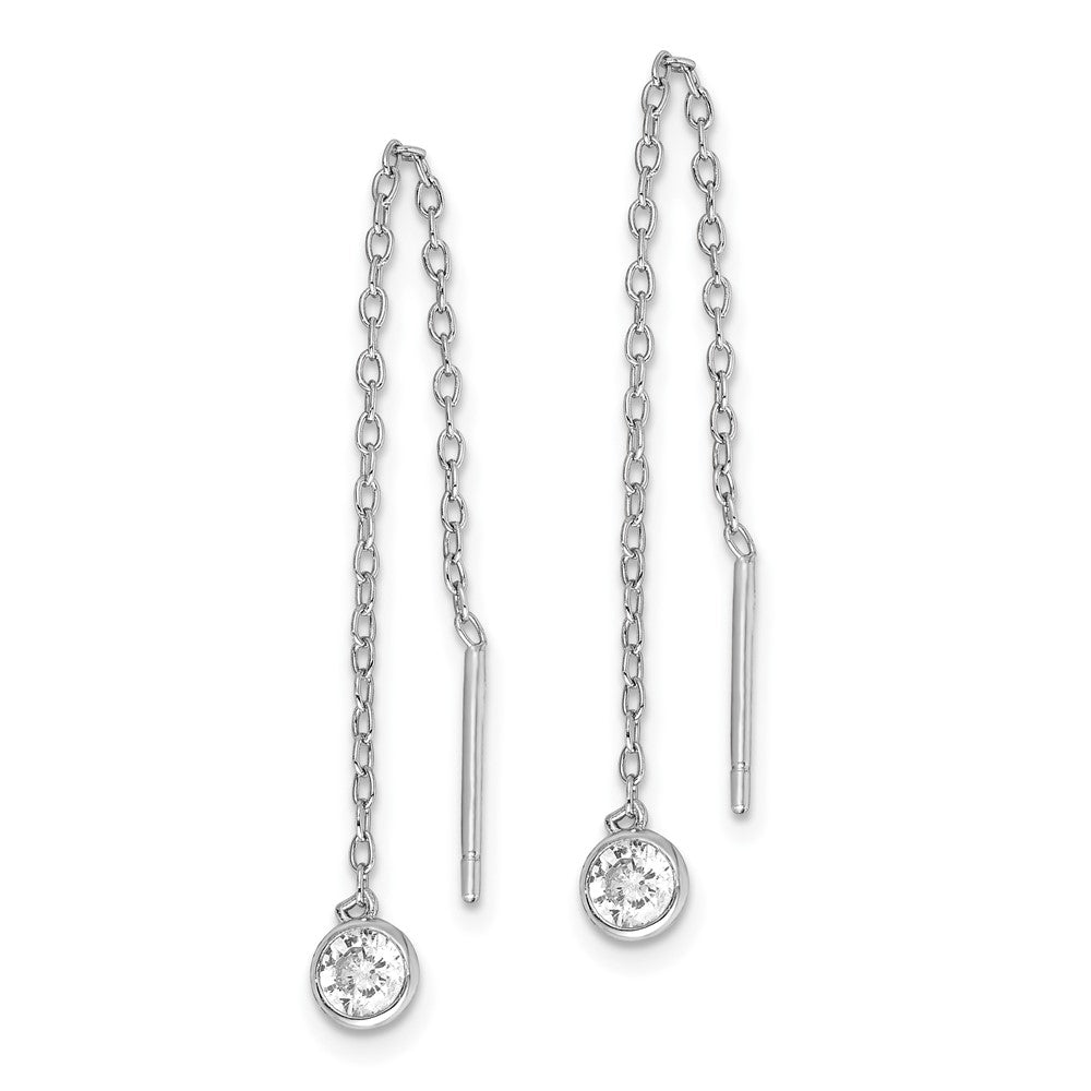 Rhodium-plated Sterling Silver CZ Chain Threader Earrings