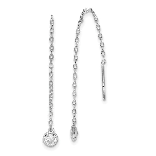 Rhodium-plated Sterling Silver CZ Chain Threader Earrings