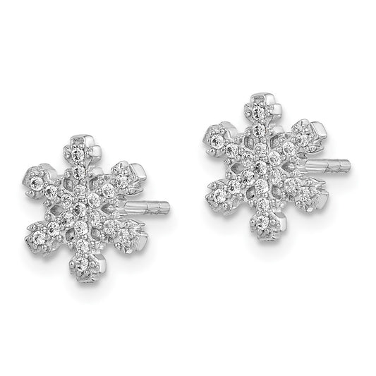 Rhodium-plated Sterling Silver CZ Snowflake Post Earrings