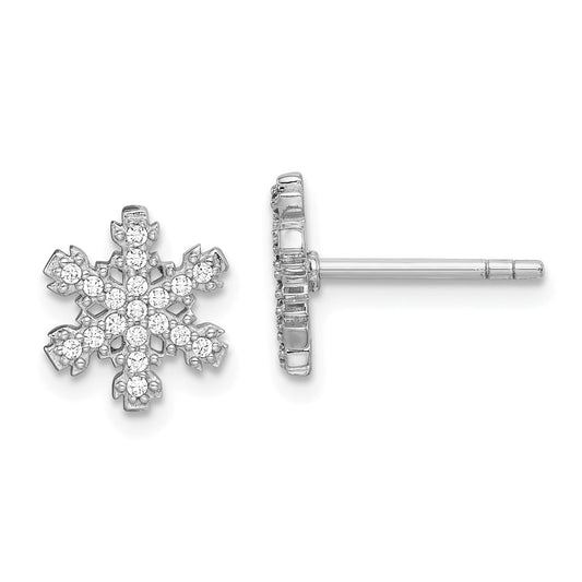 Rhodium-plated Sterling Silver CZ Snowflake Post Earrings