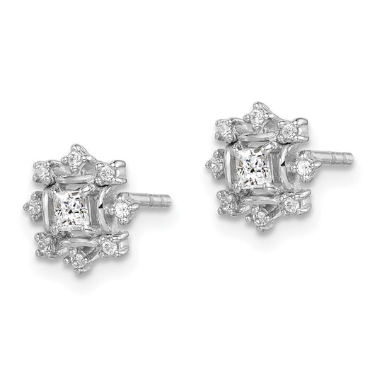 Rhodium-plated Sterling Silver CZ Snowflake Post Earrings