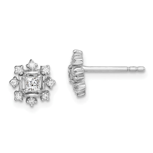 Rhodium-plated Sterling Silver CZ Snowflake Post Earrings