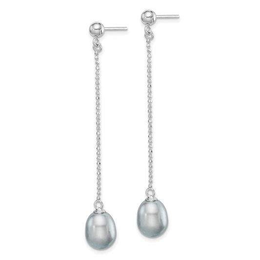 Rhodium-plated Silver 7-8mm Grey FWC Pearl Post Dangle Earrings