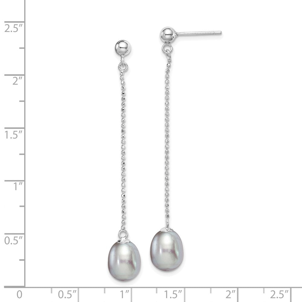 Rhodium-plated Silver 7-8mm Grey FWC Pearl Post Dangle Earrings