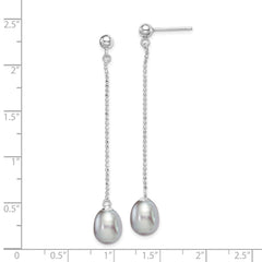 Rhodium-plated Silver 7-8mm Grey FWC Pearl Post Dangle Earrings