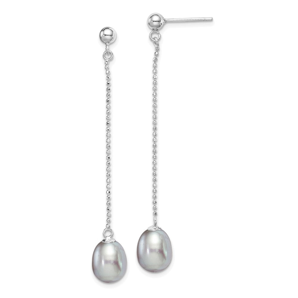 Rhodium-plated Silver 7-8mm Grey FWC Pearl Post Dangle Earrings