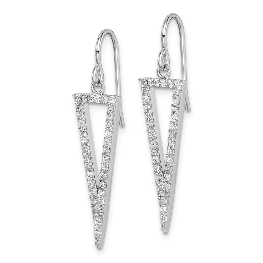 Rhodium-plated Sterling Silver CZ Triangle Dangle Earrings