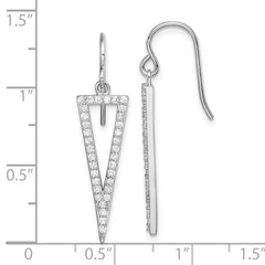 Rhodium-plated Sterling Silver CZ Triangle Dangle Earrings