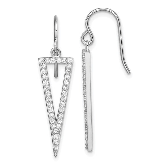 Rhodium-plated Sterling Silver CZ Triangle Dangle Earrings