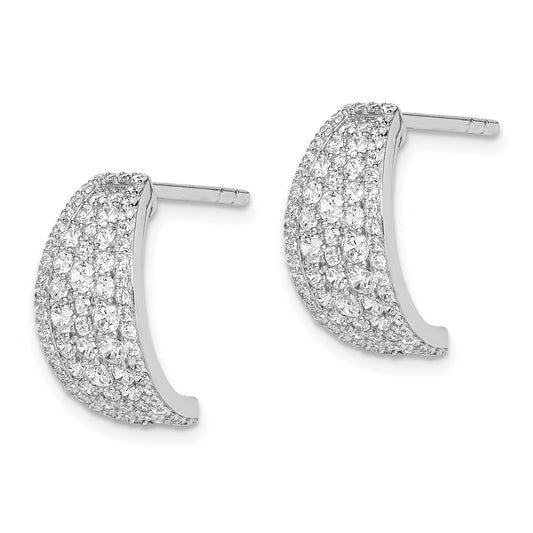 Rhodium-plated Sterling Silver Pave CZ Post Hoop Earrings