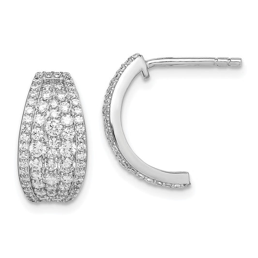 Rhodium-plated Sterling Silver Pave CZ Post Hoop Earrings