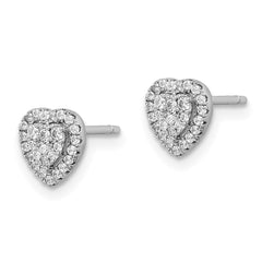 Rhodium-plated Sterling Silver Pave CZ Heart Post Earrings